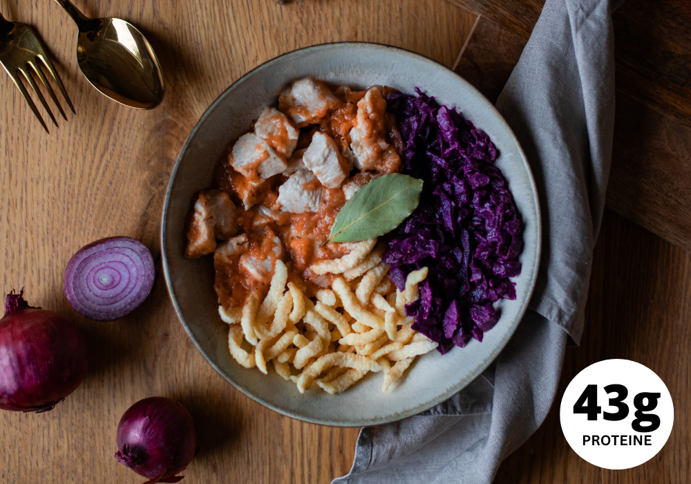 ~ Spätzle con pollo e cavolo rosso