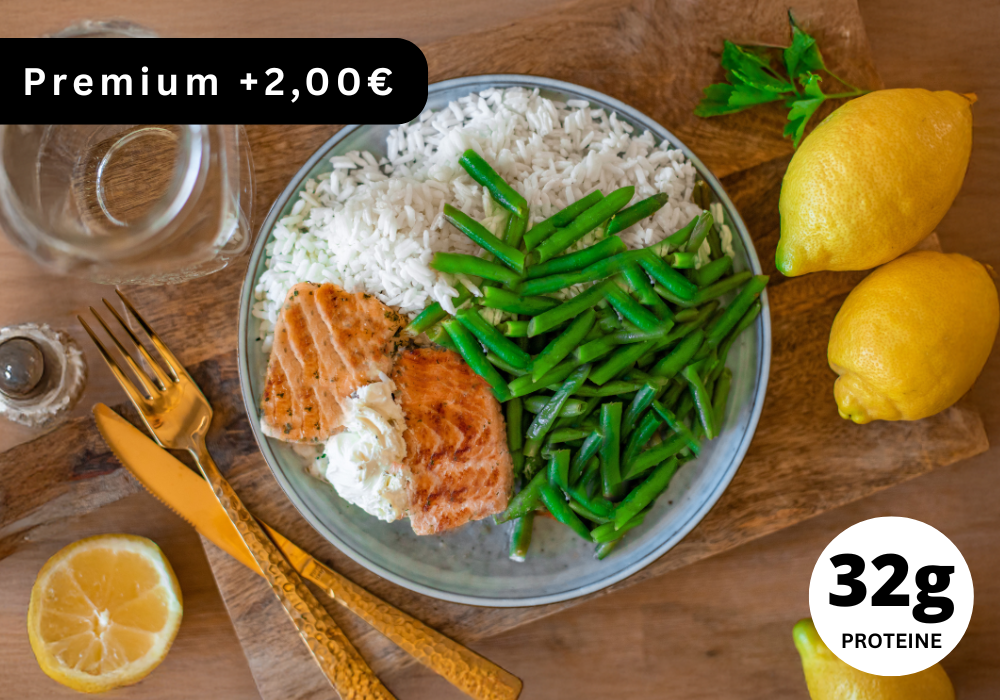 ~ Filetto di salmone con fagiolini verdi e riso