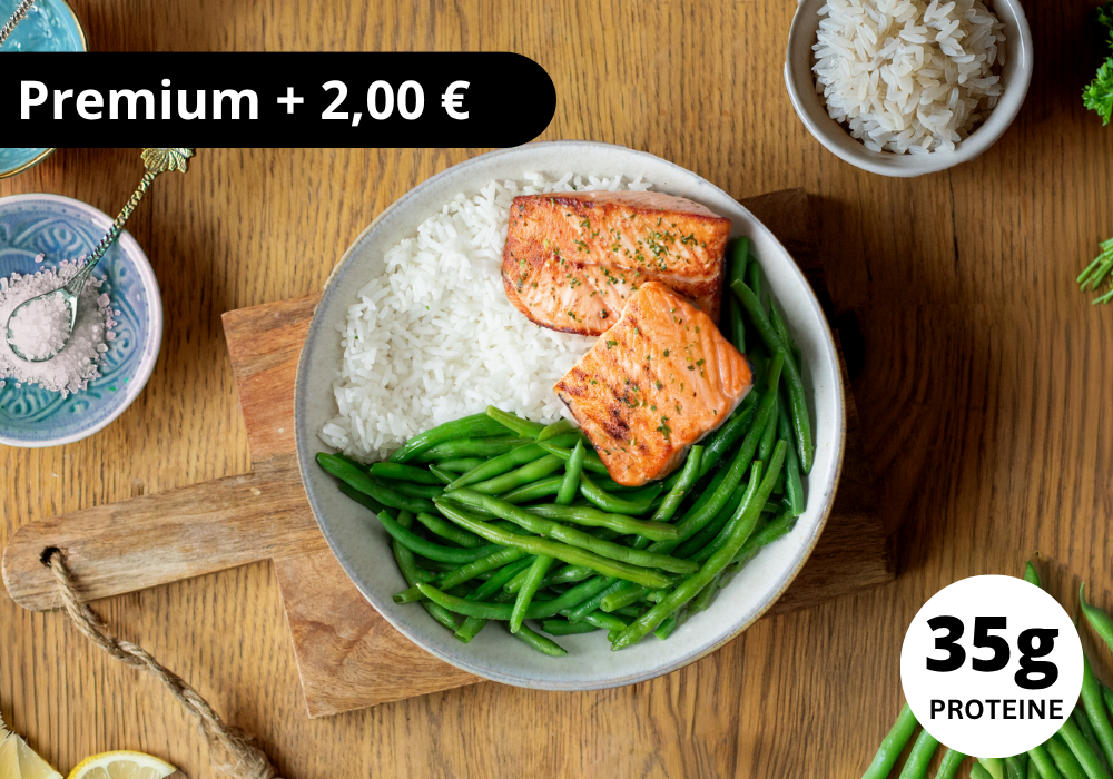 Athletes line: Filetto di salmone con fagiolini verdi e riso